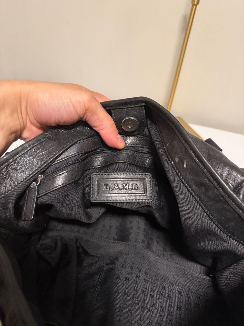 L.A.M.B. Gwen Stefani Black Leather Hobo Bag Shoulder Purse Vintage Cargo Pocket - Picture 10 of 14